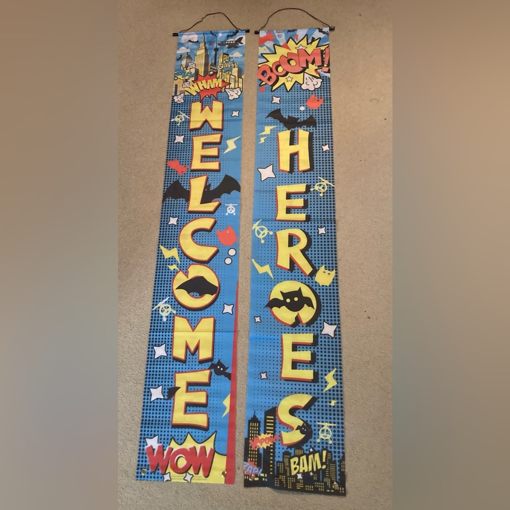 New Super Heros themed porch banners for birthday party or room decor